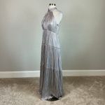 AQUA Women's Formal Dress Size 8 Silver Metallic Ruffled Maxi Skirt A-Line Gown Photo 4