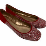 BCBGeneration Alexy Rhinestone Embellished Square Toe Flats Red Silver 6.5 Photo 0