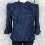 Vintage Pierre Labiche Plisse Satin Scrunch Pleated Puff Sleeve Blouse Blue 16 Blue Photo 0