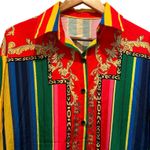 Red Striped Button Up Dress Colorful Sz XL Long Sleeve Preppy Photo 1