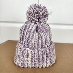 Crochet Handmade Chunky Ribbed Beanie Cream Purple Pompom Warm Hat Cap Photo 10