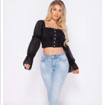 NWT Parisian Off Shoulder Ruched Sheer Top Womens 8 Black Romantic Coquette Size 4 Photo 3