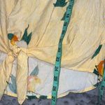 Impressions  medium hi low blouse scoop neck yellow white striped fruit ties Photo 2