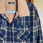 Doe & Rae NWOT  Navy & Yellow Plaid Jacket with Beige Sherpa Collar Size XL Photo 2