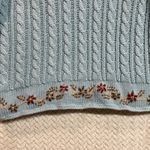 Preswick & Moore  Baby Blue Cottagecore Cable Knit V-neck Floral Hem Sweater M Photo 3