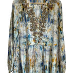 Soft Surroundings Embellished Peasant Top M Boho Floral Tunic Sparkle Beaded Photo 0