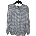 Talbots  Women's Top Ruffle Neck Plaid Rayon Button Long‎ Sleeve Pink/Gray Large Photo 0