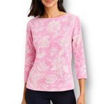 J. McLaughlin S Pink White Floral Peacock Print Catalina Top Artsy Barbie Preppy Photo 0