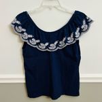 Moulinette Soeurs  Midnight Blue Blouse with White Embroidery Size Medium Photo 2