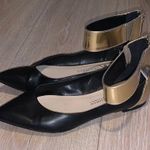 Kardashian Kollection Fenella Ankle Strap Flats Zip Up Black Gold Photo 0