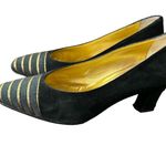 Ballin Women's Black & Gold Mid Heel Pumps Closed Toe Striped Slip On 36.5 Size 6 Photo 1