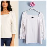 Ann Taylor  White Square Neck Floral Eyelet Long Sleeve Blouse Photo 1