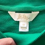Lilly Pulitzer  Holiday Ballad Cotton Green Sweatshirt Silver Bow Embellishment Photo 3