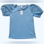 J.Crew  Eyelet puff-sleeve tee Size XS NWT, Bright Peri Color Photo 2