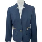 Jones New York  Blue Stretch Long Sleeve One Button Pockets Blazer Coat Jacket 4 Photo 0