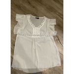 Iz Byer  White Angel Fairy Baby Doll Top XL Y2K Tie Back V Neck Flowy Sheer Photo 2