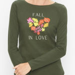 Talbots NEW Bateau Neck Tee Shirt Fall In Love Green Leaves Preppy Holiday XS Photo 0