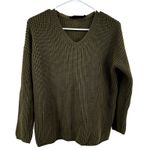 Jenni Kayne Fisherman Organic Cotton Blend Sweater V Neck Oversized Green Small Photo 1