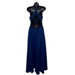 Blondie Nites Dark Blue Open Back‎ Beaded Floor Length Gown Formal Dress Prom Vintage Elegant Photo 4