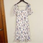 Abercrombie & Fitch Smocked Puff Sleeve Floral Midi Dress Size Medium White Photo 1