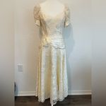 Vintage 1980s Ivory Lace Dress Princess Formal Peasant Cottage Wedding Satin White Size 8 Photo 1