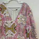 Free People  Viscose pink mustard Aztec print vneck mini dress spring ss Photo 1