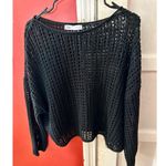 ZARA  Black Crochet Long Sleeve Sweater Top Large Photo 7