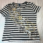 Karen Scott Womens M Striped Nautical Tee Black White Chain Print Short Sleeve Photo 0
