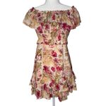 ASTR Revolve Dress S Cottagecore Off Shoulder Smocked Rose Olive Floral Mini Photo 3