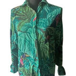 Ellen Tracy Linda Allard Tropical Print Button Down Shirt Toucan & Green Leaves Photo 0