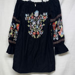 Free People  Mini Dress SP Fleur Du Jour Black Off Shoulder Embroidered Photo 0