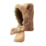Tan Plush Hooded Scarf Hat With Animal Ears – Faux Fur Winter Wrap Tan Photo 3