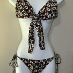 Tres Women’s‎ 2 Piece Bikini Set Tie Front Triangle Top Tie Bottom Floral Size M Blue Size M Photo 0