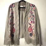 Anthropologie Sleeping on Snow Anthropologie Cardigan Size XS Embroidered Fringe Gray Photo 0