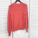 Loft  Bobble Pointelle Crewneck Sweater Coral Orange Medium Photo 8