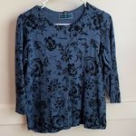 Karen Scott  Blue and Black Floral Printed Quarter Sleeve Shirt Photo 0