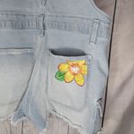 No Boundaries  Hippie Denim Overalls Shorts With Embroidered Flowers Size L Photo 9