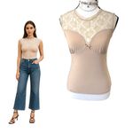 American Vintage 90's vtg.β lace bow trim nude cami top blouse s/m made in usa Photo 1