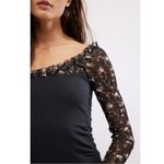 Free People  Dainty Coquette Scoop Neck Josie Long Lace Sleeve Top Black Medium Photo 5