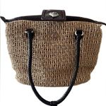 Brighton  Straw Bag Shoulder Handbag Satchel Tote Purse Leather Trim Photo 1