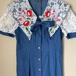 Denim And Lace Midi Dress NWT Blue Photo 1