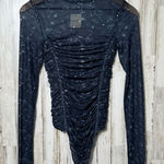 Free People  Intimately Under It All Mesh Printed Bodysuit Navy Combo Womens S Photo 0