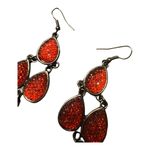 Red Crystal Three Tier Dangle Drop Earrings Teardrop Holiday Party Formal Photo 2