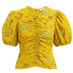 Ulla Johnson Elise Ruched Puff Sleeve Silk Floral Top Photo 0