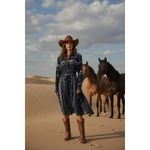 Finley Taos in Navy Blue Western Horse Embroidered Belted Shirt Dress M Size M Photo 3