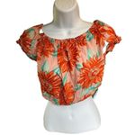 Aerie Crop Top Size Medium Floral Orange & Pink 100% Cotton On or Off Shoulder Photo 2