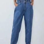 ZARA Blue Denim High Rise Slouchy Barrel Jeans Photo 0