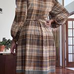 Vintage Silk Brown Checkered Dress Size 6 Photo 3