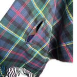 J.Crew Plaid Shawl Wrap Green Blue Tartan Fringe Scarf Pockets Preppy Classic Photo 5