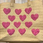 Urban Expression URBAN EXPRESSIONS NWTS STRAW TOTE WITH PINK HEART DESIGN FULLY LINED WITH POCKET Photo 1